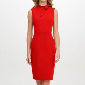 Calvin Klein Bow Neck Sheath Midi Dress Size 12 Petite